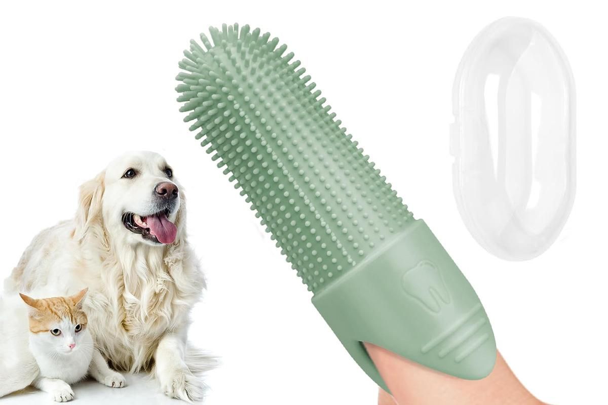 Silicone Pet Finger Toothbrush - Daily Teeth Cleaning for Cats and Dogs Green