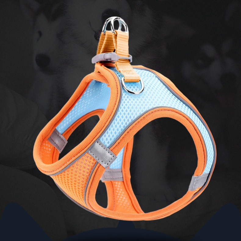 Breathable Reflective Pet Harness Set: Vest-Style Dog Harness + Leash - Pink and Blue-L