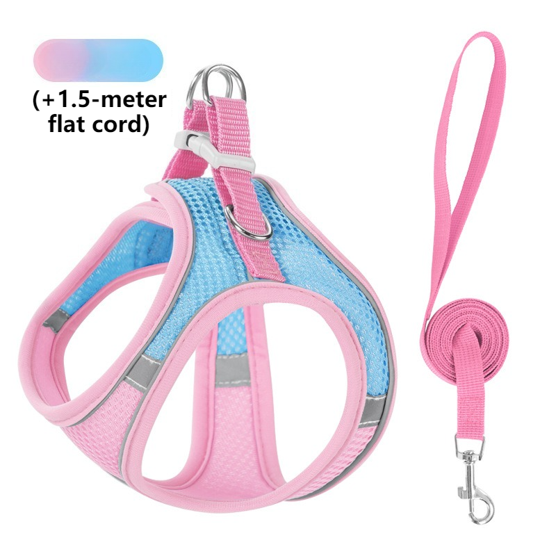 Breathable Reflective Pet Harness Set: Vest-Style Dog Harness + Leash - Pink and Blue-M