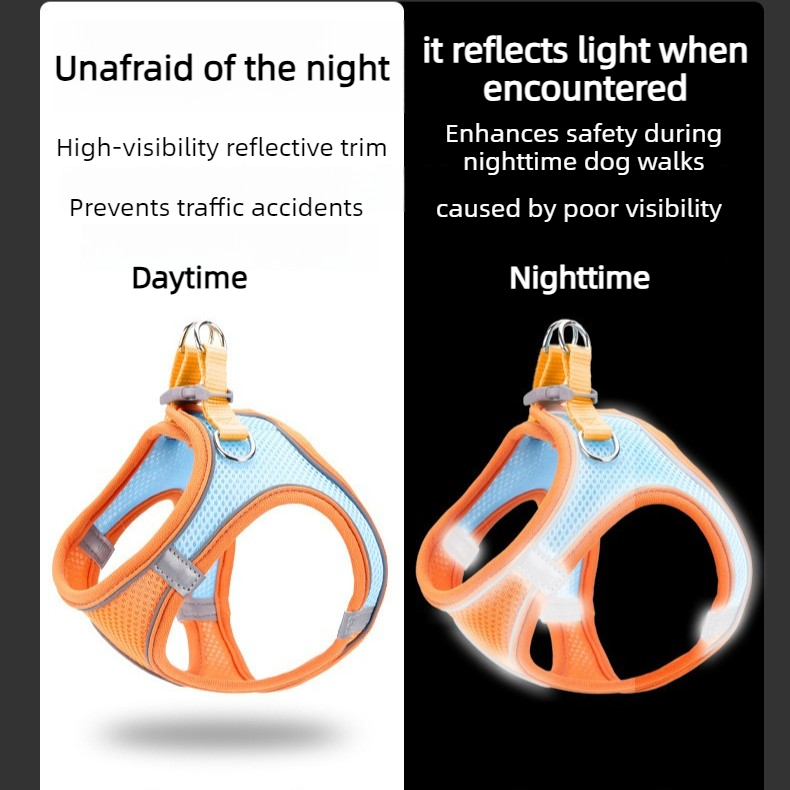 Breathable Reflective Pet Harness Set: Vest-Style Dog Harness + Leash - Blue-L