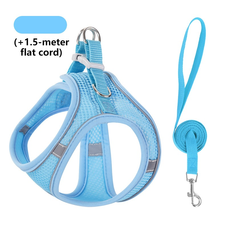 Breathable Reflective Pet Harness Set: Vest-Style Dog Harness + Leash - Blue-XS