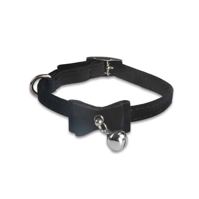 1× Adjustable Suede Cat Collar with Bow Bell Pink Blue Black Red - Dark Red