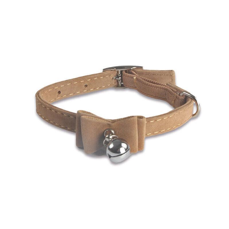 1× Adjustable Suede Cat Collar with Bow Bell Pink Blue Black Red - Dark Red