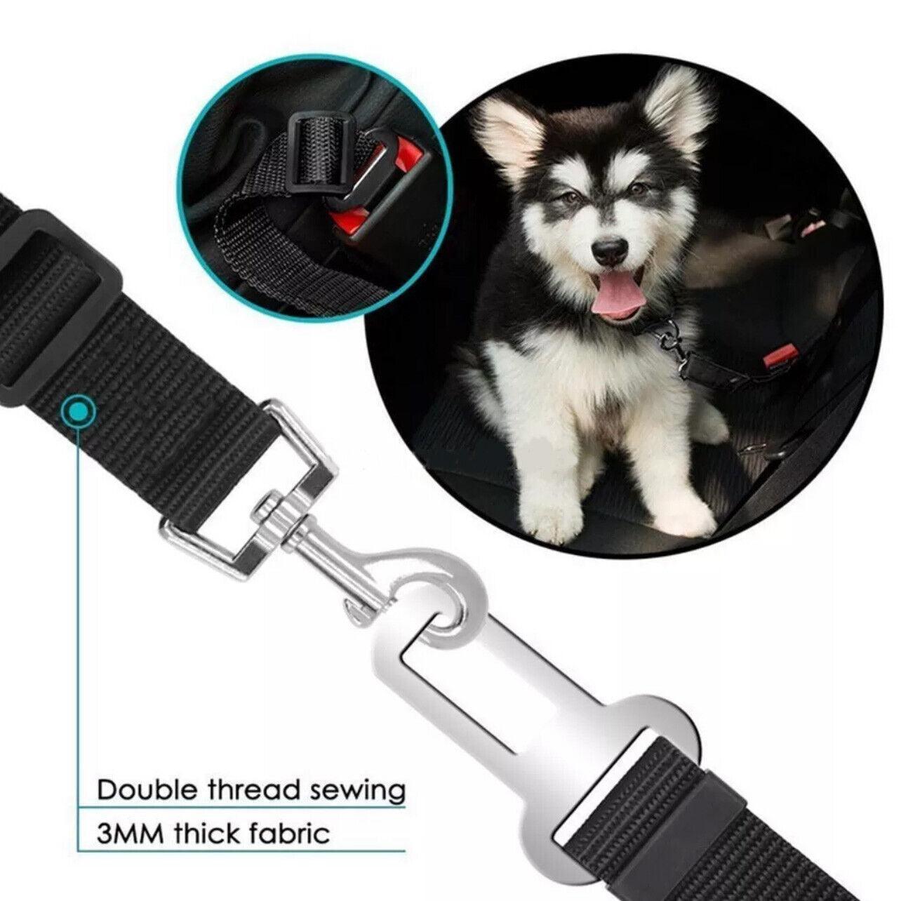 Adjustable Pet Harness Lead for Car Travel with Clip Attachment Nylon Restraint Strap - Black