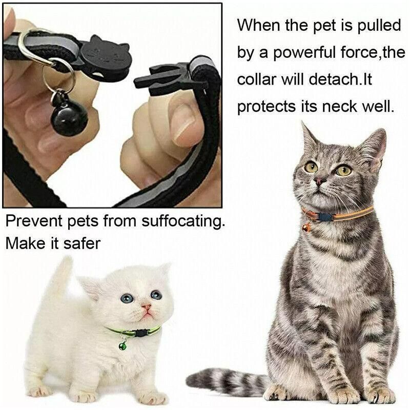 Reflective Cat Collar with Breakaway Buckle and Bell Adjustable for Small Pet Use - Light Green