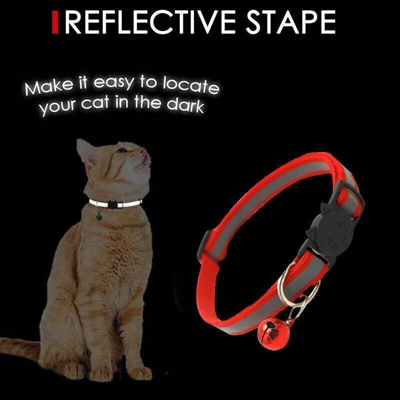 Reflective Cat Collar with Breakaway Buckle and Bell Adjustable for Small Pet Use - Light Green