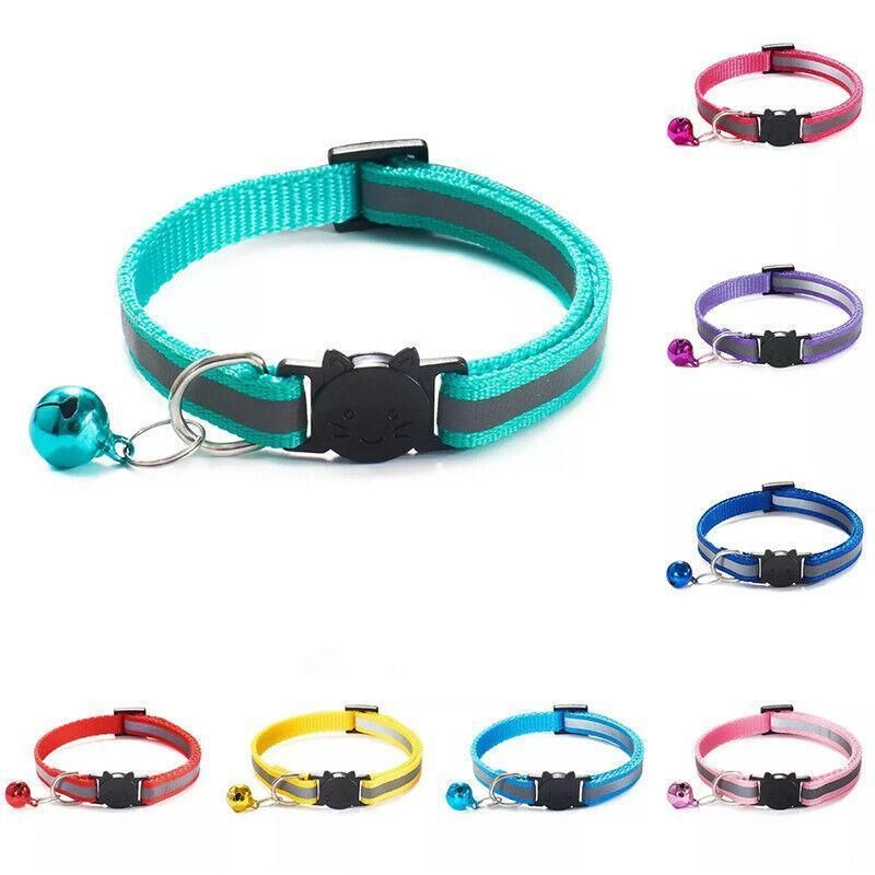 Reflective Cat Collar with Breakaway Buckle and Bell Adjustable for Small Pet Use - Light Green