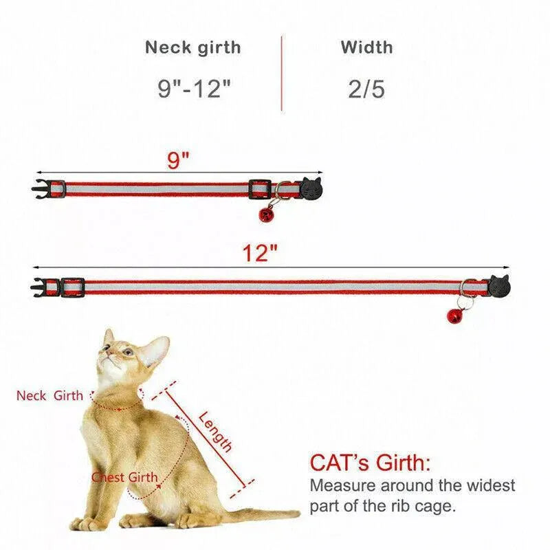 Reflective Cat Collar with Breakaway Buckle and Bell Adjustable for Small Pet Use - Light Green