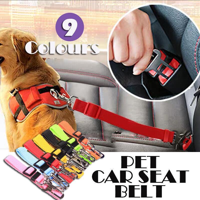 Adjustable Pet Harness Lead for Car Travel with Clip Attachment Nylon Restraint Strap - Red