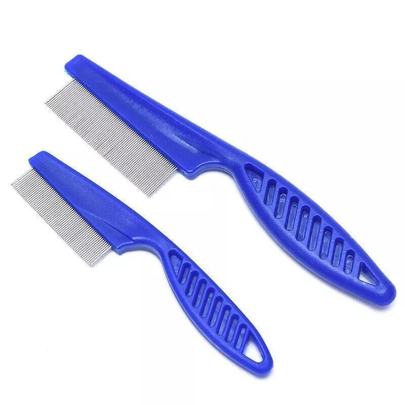 1PC Small Fine Toothed Flea Flee Metal Nit Head Hair Lice Comb with Handle - Blue