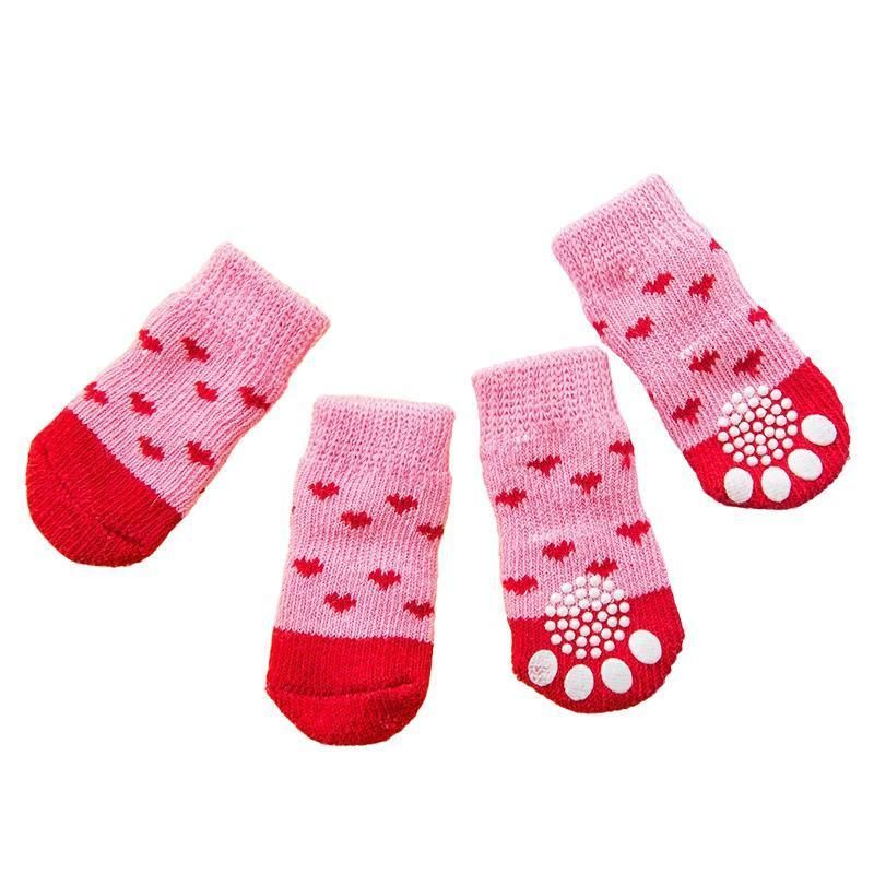 Non Slip Pet Socks for Dogs and Cats Knitted Paw Protector with Grips L Size - Red Heart