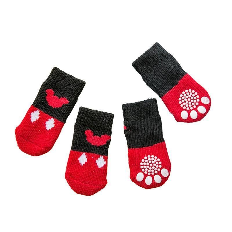 Dog Socks Non-Slip Grip Slip Anti-Slip - Puppy Cat Pet Shoes Slippers M Size - Red Mickey