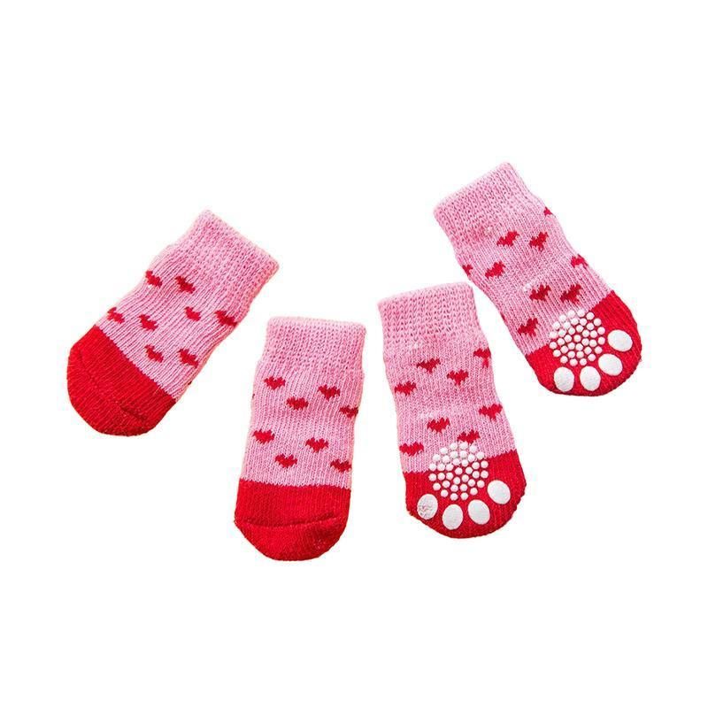 Non Slip Pet Socks for Dogs and Cats Knitted Paw Protector with Grips L Size - Red Mickey