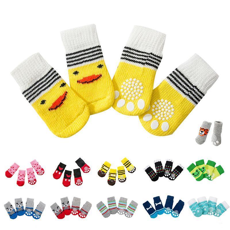 Dog Socks Non-Slip Grip Slip Anti-Slip - Puppy Cat Pet Shoes Slippers M Size - Red bear