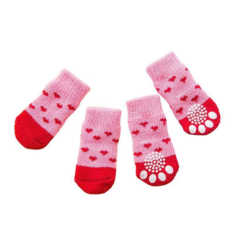 Dog Socks Non-Slip Grip Slip Anti-Slip - Puppy Cat Pet Shoes Slippers M Size - Red bear