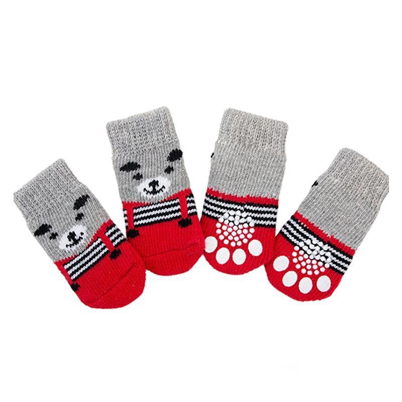 Dog Socks Non-Slip Grip Slip Anti-Slip - Puppy Cat Pet Shoes Slippers M Size - Grey stripes