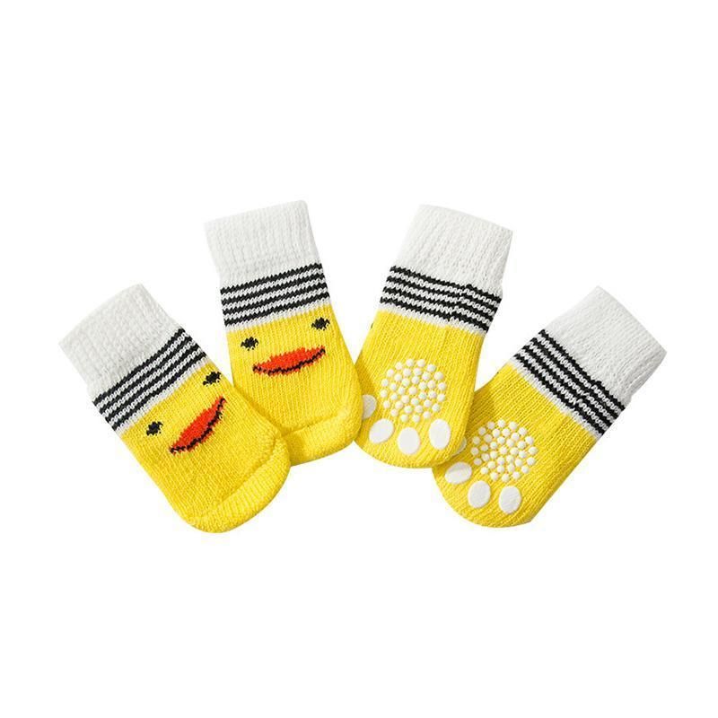 Non Slip Pet Socks for Dogs and Cats Knitted Paw Protector with Grips L Size - Blue bones