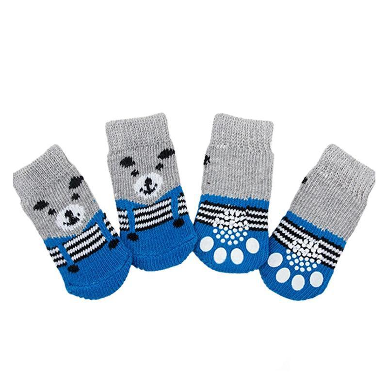 Dog Socks Non-Slip Grip Slip Anti-Slip - Puppy Cat Pet Shoes Slippers M Size - Grey tiger