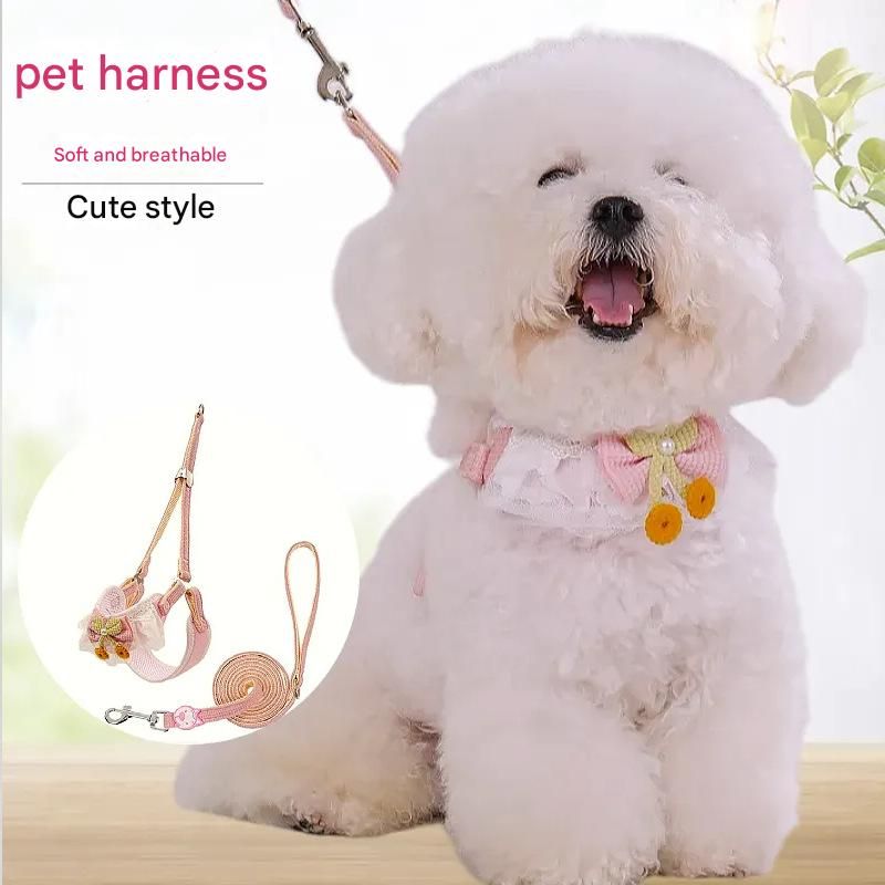 Sky blue Lace Y-Shaped Pet Harness and Leash Set - Breathable Mesh Vest for Small to Medium Dogs and Cats - Comfortable Walking Gear with 150cm Leash(Size:S)