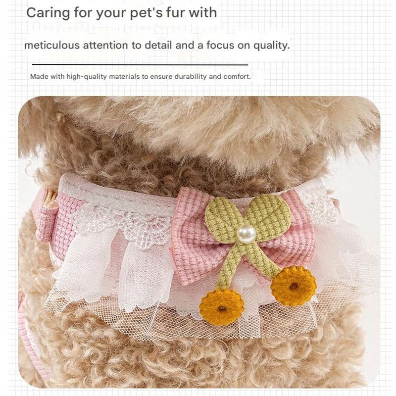 Sky blue Lace Y-Shaped Pet Harness and Leash Set - Breathable Mesh Vest for Small to Medium Dogs and Cats - Comfortable Walking Gear with 150cm Leash(Size:S)