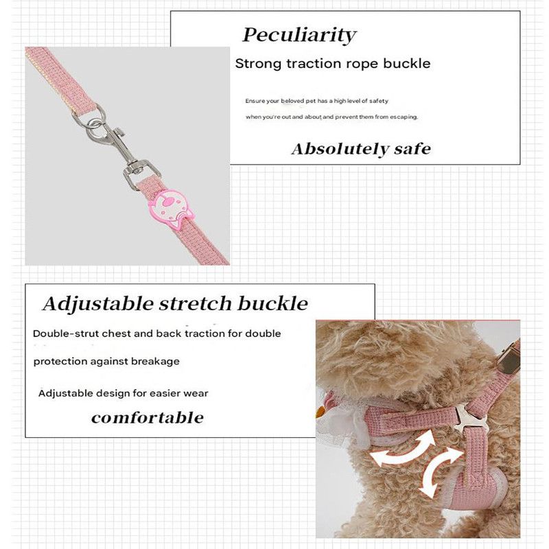 Sky blue Lace Y-Shaped Pet Harness and Leash Set - Breathable Mesh Vest for Small to Medium Dogs and Cats - Comfortable Walking Gear with 150cm Leash(Size:S)