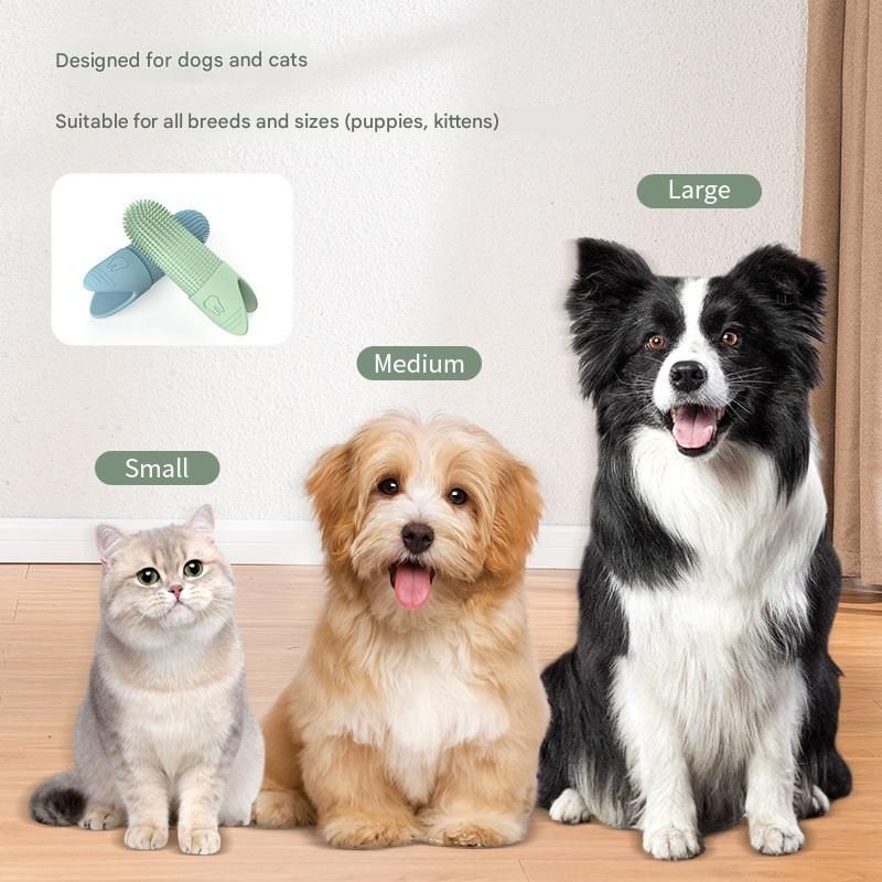 Yellow Silicone Pet Finger Toothbrush for Cats and Dogs - Soft Dental Care Brush for Teeth Cleaning, Plaque Removal, and Oral Hygiene - Ideal for Small, Medium, and Large Breeds