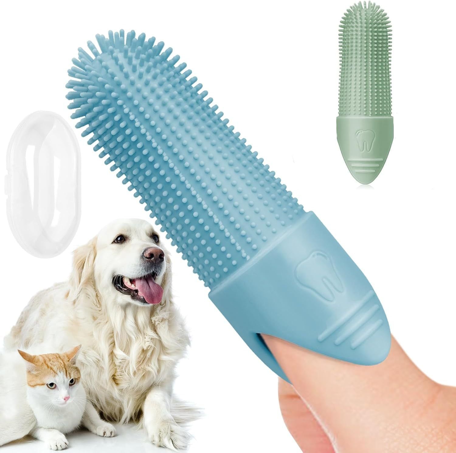 Yellow Silicone Pet Finger Toothbrush for Cats and Dogs - Soft Dental Care Brush for Teeth Cleaning, Plaque Removal, and Oral Hygiene - Ideal for Small, Medium, and Large Breeds