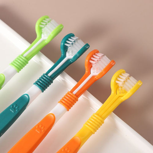 3-Sided Pet Toothbrush 4-Pack - Soft Bristle Dog Cat Dental Care Brush Set