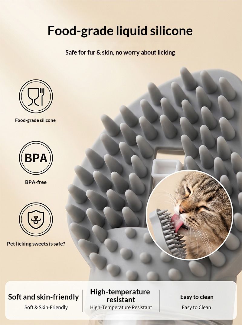 Grey Pet Shampoo Brush Silicone Foaming Massage Comb Dog Cat Bathing Grooming Tool
