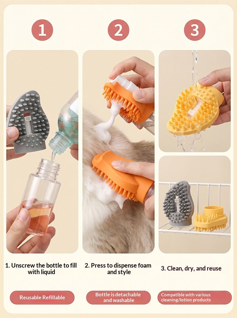 Grey Pet Shampoo Brush Silicone Foaming Massage Comb Dog Cat Bathing Grooming Tool